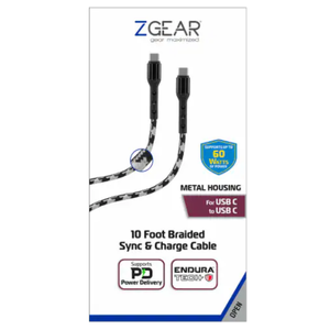 ZGear 10 Foot Braided Sync & Charge Cable - White/Black 