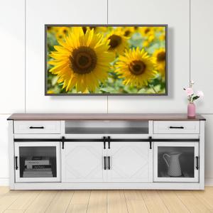 Farmhouse TV Stand up to 75 Inches TVs, Wood Sliding Barn Door Modern Media TV Console Table with Adjustable Shelf, Two Drawers and Open Storage, 70" TV Stand for Living Room Bedroom