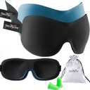 PrettyCare 3D Sleep Mask 2 Pack,Eye Mask for Side Sleeper 3D Contoured Sleeping Mask Blackout Out for Men- Blindfold Airplane with Ear Plugs, Night Masks with Travel Bag (Black/Blue)