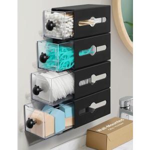 Qtip Holder for Bathroom Wall Organizer  Bathroom Decor, Dorm Room Essential, Small Q-tip Dispenser for Cotton Swabs, Balls, Pads, Floss Picks  Office Storage, Vanity Makeup Organizer(4 Pcs)