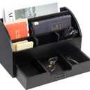 canwedance Distressed Rustic Wooden Office Desk Organizer 5 Compartment with 2 Drawer &Counter Desk Tabletop Desktop Mail Rack, Pens, Notebooks, Folders, Pencils and Office Supplie(black)