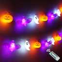 Halloween String Lights, 16.4FT 30 LED Pumpkin Bat Ghost Battery Operated Orange and Purple Lights Strobe 8 Lighting Modes Timer Fairy Indoor Outdoor Window Front Porch Decor Party Decorations