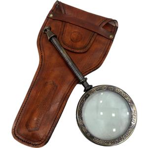 Antique Henry London Marine Handheld Magnifying Glass Astrologers Leather Case Brass Instrument Map or Coin Reading Lens Brown Vintage Magnifier