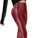 Ginasy Faux Leather Leggings for Women Tummy Control Stretch High Waist Pleather Pants with Thin Fleece Lined (Red)