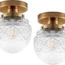 2-Pack Semi Flush Mount Ceiling Light Fixture,Gold Small Globe Glass Ceiling Lights,Vintage Hallway Light Fixtures Ceiling,Close to Farmhouse Lighting Fixtures for Kitchen Entryway (5.91 Inch-2Pack)
