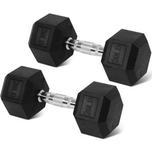 Rubber Coated Dumbbell Weight Set, 20lbs and 5lbs
