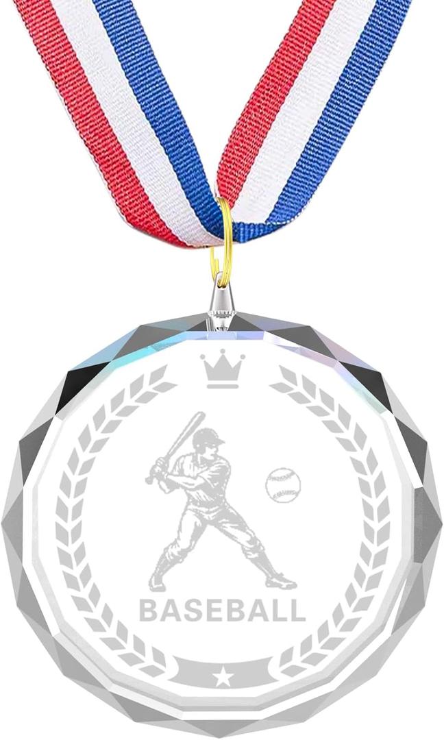 12 Pieces Crystal Award Medals Football Baseball Soccer Basketball Winner Medals, Crystal Medals with Neck Ribbons, Winner Gift Prize Award Medals for Kids Tournaments Match Sports Competition Teams