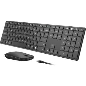 Seenda Wireless Bluetooth Keyboard and Mouse Combo, SKM64-3 Rechargeable Slim Quiet Keyboard Mouse, 3 Multi-Device Connection, Compatible for Windows, Mac, MacBook, iPad, Tablet, Black