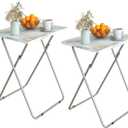 Folding TV Tray Table Set of 2,Dinner Snack Trays Table for Eating on Couch,Portable Metal Dinner Table for Small Sofa Bedside Tables with Light Weight, 15 x 18.9 x 26 in(Smoky Grey,2PCS)