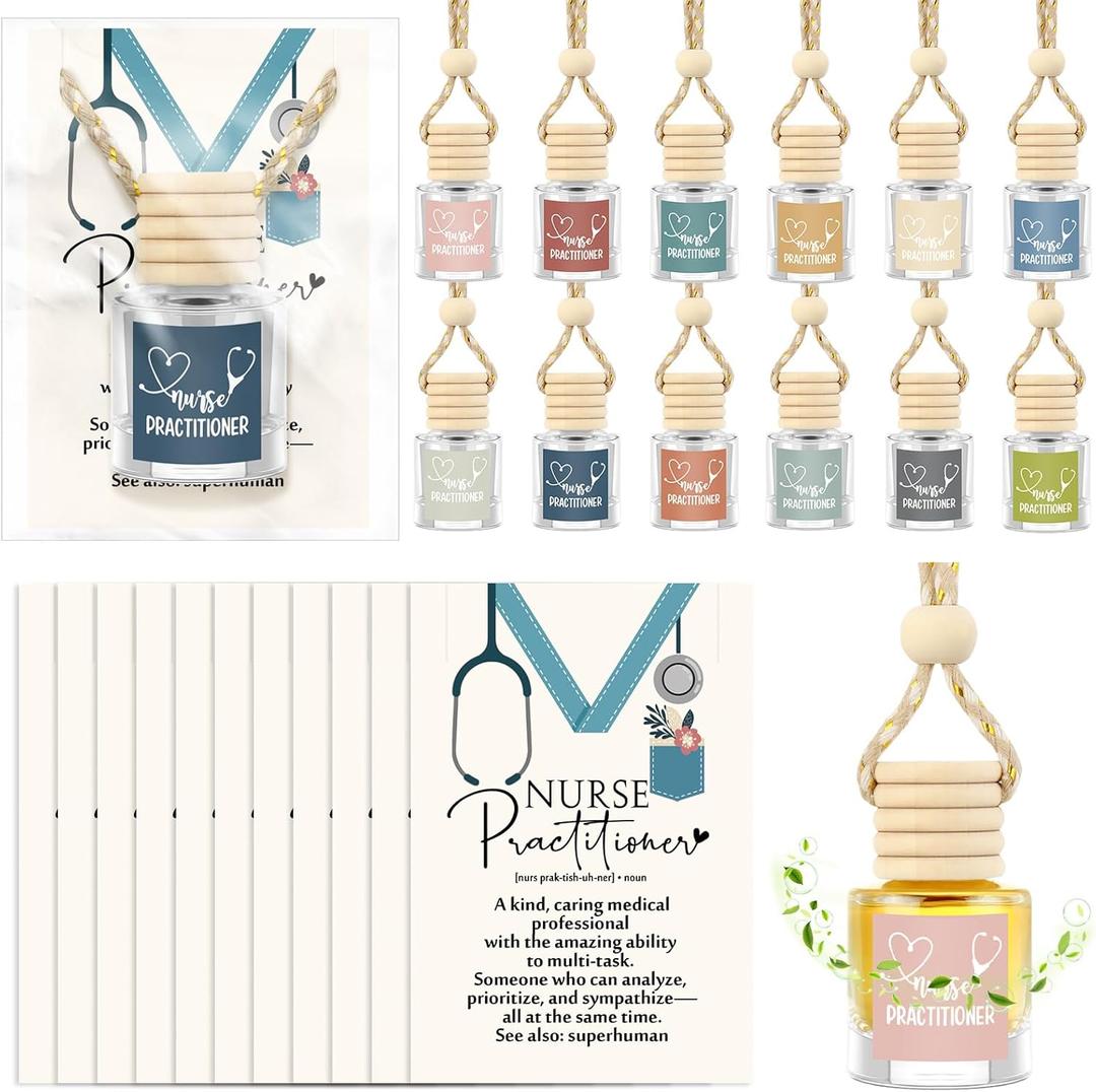 Vesici 12 Sets Nurse Practitioner Gifts for Woman Bulk 8ml Empty Car Diffuser Bottles with Thank You Cards Appreciation Gift for Rn Nicu Nurses Nursing Medical Assistant
