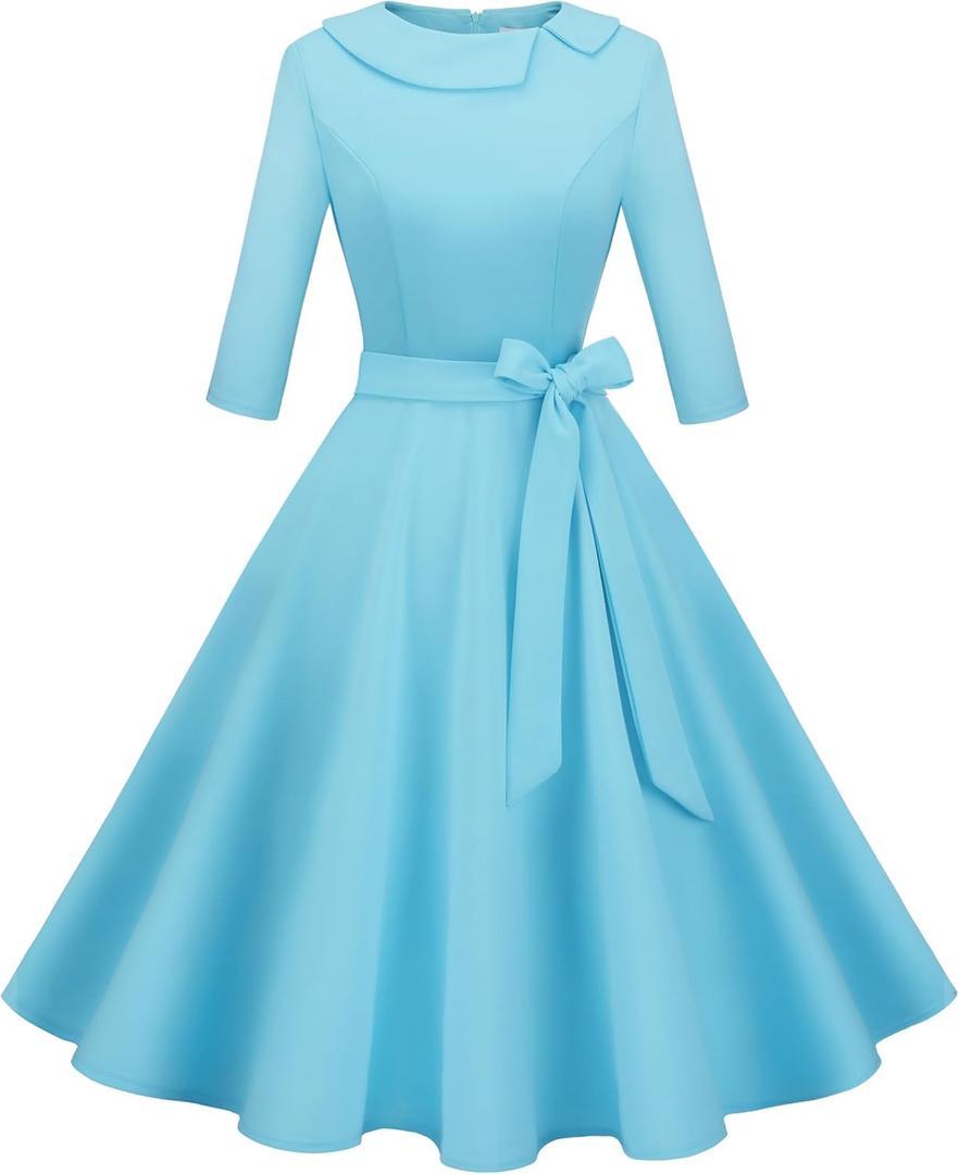 Wedtrend Women's 1950s Dresses 3/4 Sleeve Vintage Dress 40s Style Cocktail Dresses for Woman (Blue) Small
