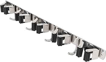 Sorandy Wall Mount for Broom, Mop and Broom, Stainless Steel 304, 5 Sockets 4 Hooks Non-slip Space Saving Garage Kitchen Garden Laundry