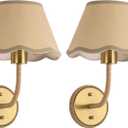 Boho Rattan Wall Sconces Set of Two Gold Farmhouse Wall Lamp Rustic Brass Wall Mount Light Hardwired Wall Sconces Lighting for Bedroom Living Room Hallway Vanity, E26 Base, 2 Pack