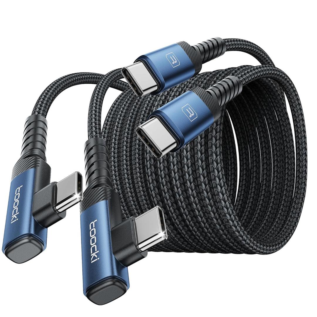 USB C to USB C Charger Cable(10ft, 2Pack), 60W Type C Charging Cord, Right Angle Fast Charging USBC to USBC Cable for iPhone 17 16 15 Pro Plus Pro Max Air/Plus/MacBook Air/Samsung S25 Ultra (Blue)