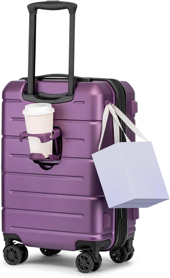 KYME Carry On Luggage 22x14x9 Airline Approved with TSA Lock Hardshell Expandable 20 Inch Luggage Carry On Suitcase with Wheels Small Travel Rolling Luggage with Cup Holder for Women Dark Purple
