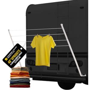 Stromberg Carlson CL-100 RV Bumper Mounted Clothesline - 48" Long Aluminum Foldable Laundry Drying Rack for Camping, Travel, & Outdoor Use, Removable Line for Wet Clothing - Fits 4" Square Bumpers