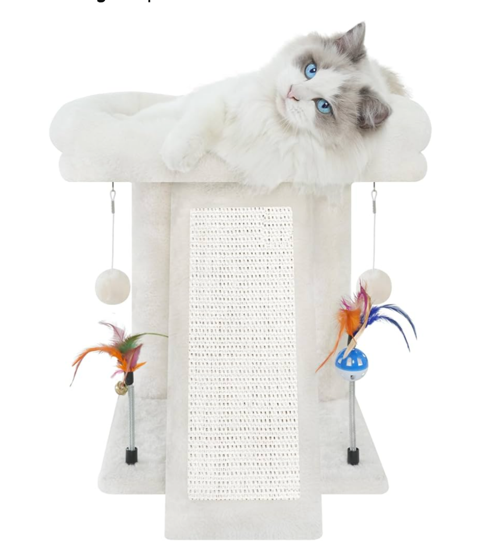 TWDEPART Cat Tree Cat Tower with Cat Scratching Post for Indoor Cats,Activity Centre Climbing Tree Cat Furniture with Playful Toy Balls,Beige