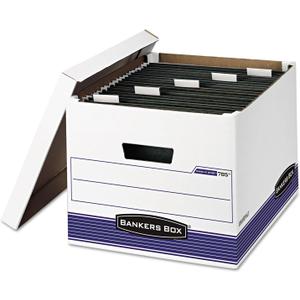 Bankers Box Hang'n'stor Medium-Duty Storage Boxes, Letter/Legal Files, 13" X 16" X 10.5", White/Blue, 4/Carton
