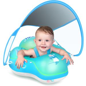 LAYCOL Baby Pool Float with Canopy UPF50+, 5 Point Safety Buckle No Flip Over, Inflatable Toddler Floaties Infant Pool Floats with Double Air Chambers, Baby Beach Essentials/Traval for 3-36M, Small