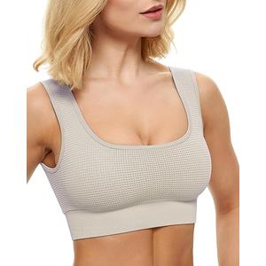 Square Neck Padded Sports Bra, Push Up Sports Bra for Women, Cute Comfy Seamless Scoop U Back Low Impact Workout Gym Yoga Bra Size S