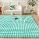 Sky Blue Rabbit Plush Area Rug for Bedroom Living Room Sofa,8'X10' Faux Fur Fluffy Shaggy Rectangular Square Rug for Kids Teen Girls Room,Furry Carpet Rug for Nursery Baby Room Decor for Teenage