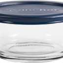 Anchor Hocking 2 Cup Glass Storage Containers with Lids, Set of 4 Glass Food Storage Containers with Navy SnugFit Lids