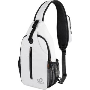 WATERFLY Crossbody Sling Backpack Sling Bag Travel Hiking Chest Bag Daypack (White-black)