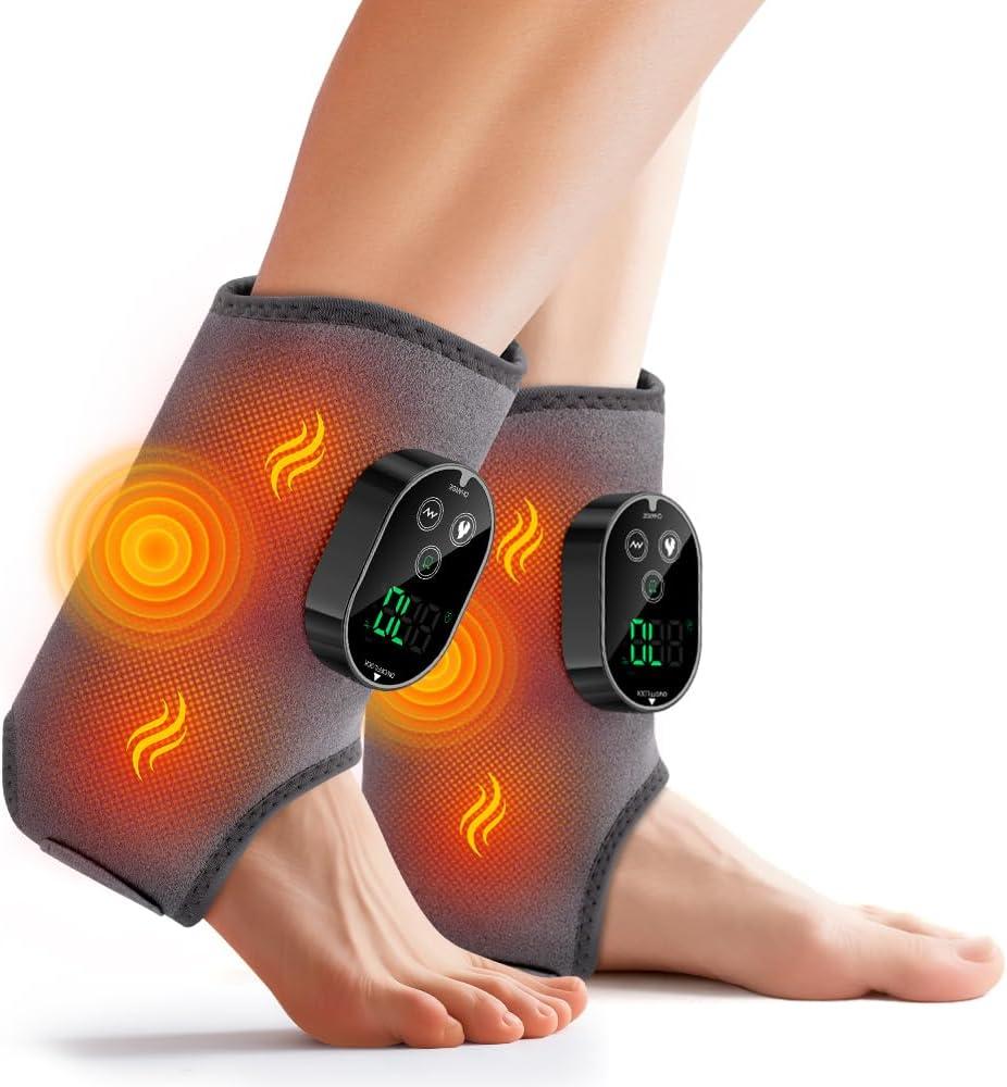 2-Pack Foot Massager, Cordless Ankle Heating Pad with Massager, Foot and Ankle Massager with Heat, 6 Heat Levels & 3 Massage Modes with Timer (Grey)