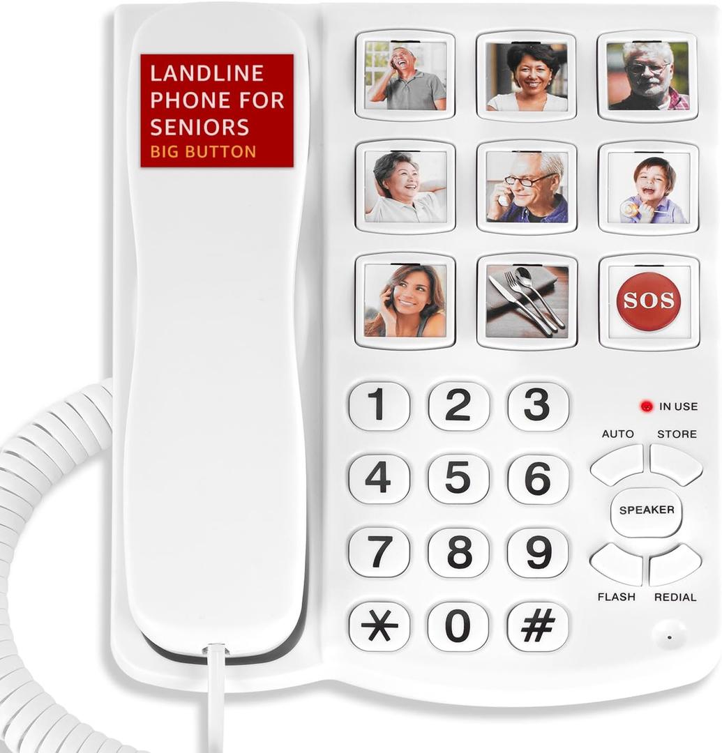Uvital Big Button Phone for Seniors, Corded Landline Phone with 9 One-Touch Dialing Big Buttons, Hands-Free Calling, Loud Ringer, Easy to Use for Visually Impaired Telephone for Seniors Uvital Big Button Phone for Seniors, Corded Landline Phone with 9 One-Touch Dialing Big Buttons, Hands-Free Calling, Loud Ringer, Easy to Use for Visually Impaired Telephone for Seniors