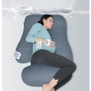 MOON PARK Pregnancy Pillows for Sleeping - U Shaped Full Body Maternity Pillow with Removable Cover - Support for Back, Legs, Belly, HIPS - 65 Inch - Grey - Cooling Cover