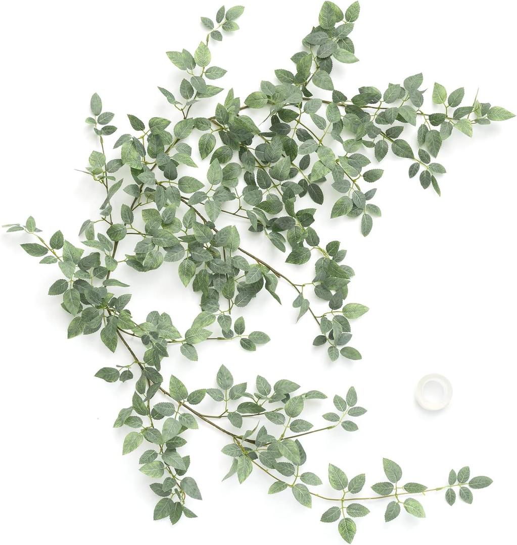 Ling's moment Artificial Rose Green Leaf Garland Greenery Vine for DIY Wedding Head Table Welcome Sign Table Centerpieces Candle Ring Fireplace Plant Leaves Garland Decor