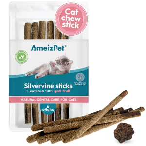 Silvervine Sticks for Cats, Chew Sticks Covered with Gall Fruit Dust - Natural Matatabi Cat Dental Care, Catnip Cat Teeth Cleaning, 2 Pcs