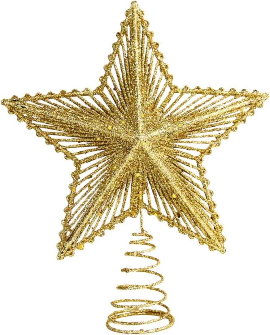 Christmas Tree Topper Star Hollow Out Treetop Xmas Gift DIY Christmas Tree Gold Sparkle Stars Ornaments Accessories