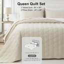 Corduroy Quilt Set Queen 90"x90", Lightweight All-Season Quilt with 2 Pillow Shams, Soft Fine-Striped Quilted Bed Cover, Beige