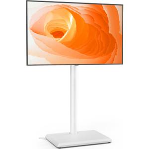 TVON Floor TV Stand with Mount for Most 32-60 Inch TVs up to 88lbs, Height Adjustable TV Floor Stand with Wood Base for Space Saving, Tall Floor TV Stand for Bedroom, Corner & Living Room, White