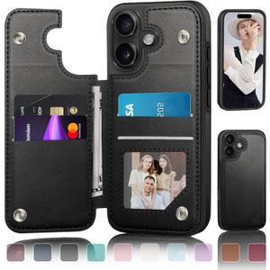 DJDUCK Designed for iPhone 16 Case Wallet with Card Holder, [Magnetic Clasp Cover] [RFID Blocking Leather Protection] Shockproof Women Men Cases 6.1 Inch for Apple 16, Black