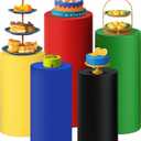 Threehoney Set of 5 Red Blue Yellow Green Black Cylinder Pedestal Stand Covers, Spandex Cylinder Stand Covers for Heroic Themed Party Decorations Man Boy Birthday Carnival Video Game