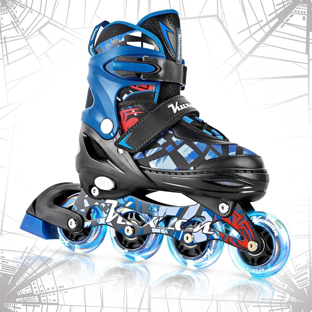 Kuxuan Boys Adjustable Inline Skates with Light up Wheels, Fun Illuminating Skates for Kids Girls Youth  S