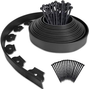 2 Inch Tall Garden Landscape Edging Kit 20 FT, Bonus 20Pcs Spiral Spikes, Black Plastic Lawn Edging for Landscaping, Lawn, Yard, Flower Gardens Border