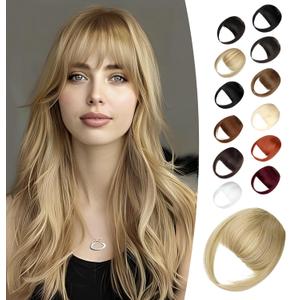 Clip in Bangs,Natural Fake Bangs Hair Clip, French Bangs Fringe with Temples Hairpieces for Women Clip on Bangs Hair Extenisons Curved Bangs for Daily Wear, Ash Blonde