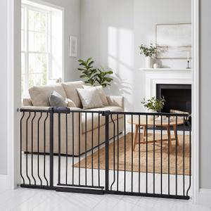 Extra Wide Baby Gate 67-71.6 Inch, Heavy Duty Safety Gate Indoor for Kids & Pets, Black Metal Dog Gate, Pressure Mounted No Drilling Pet Gate for Large Openings, 30 Inch Tall