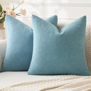MIULEE Smoke Blue Couch Pillow Covers 16x16 Inch, Set of 2 Soft Chenille Decorative Square Throw Pillow Covers Farmhouse for Sofa Living Room Bed (16" x 16" (Pack of 2))