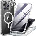 Miracase Magnetic for iPhone 12 Pro Max Case [Compatible with MagSafe] Full-Body Phone case with Built-in Glass Screen Protector& Camera Protector, Military Drop Proof 12 Pro Max Cover, Clear Glitter