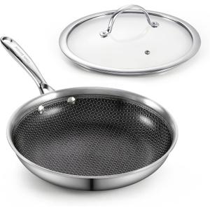 Cooks Standard Hybrid Nonstick Frying Pan, 8-Inch Skillet, Multi-Ply Clad Stainless Steel Fry Pan with Tempered Glass Lids, Oven Safe, Compatible with All Stovetops