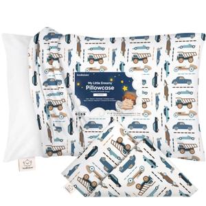 KeaBabies Toddler Pillowcase 13"x18" - Organic Cotton Toddler Pillowcase for Kids, Boys, Girls, Soft & Durable Cotton Cover for Miniature Sleepy Pillows, Cute Colors, Pillow Sold Separately (Vroom) (Standard 13x18)