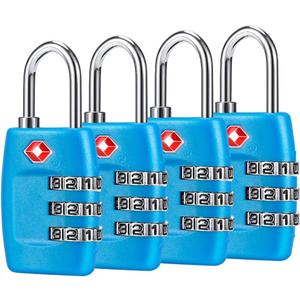 TSA Luggage Locks (4Pack) - 3 Digit Combination Padlocks - Approved Travel Lock for Suitcases & Baggage (Blue)