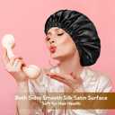 2 x Satin Bonnet Silk Bonnet for Sleeping Women and Men, Ajustable Hair Bonnet for Curly Hair with Double Layer Hair Bonnet,Black - Black,Medium