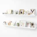 Picture Ledge Shelf, Wood Long Floating Shelves for Wall, Set of 2, 56 inch Picture Ledge Shelves, Photo Ledge Nursery Book Shelves Wall Mounted for Living Room Kids' Room Bedroom, Color White
