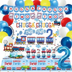 Train 2nd Birthday Party Supplies, Chugga Chugga Two Two Party Supplies, 2nd Birthday Decorations for Boys, 2nd Train Birthday Decorations