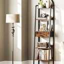 5 Tier Ladder Shelf with Drawer, Tall Ladder Bookshelf, Standing Bookcase with Metal Frame for Living Room, Bathroom, Home Office, Study, Balcony, Rustic Brown and Black TCJ07BF